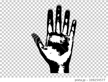 手の指5本を全部広げて数字の5を数えているハンドサインのイラスト 109254577