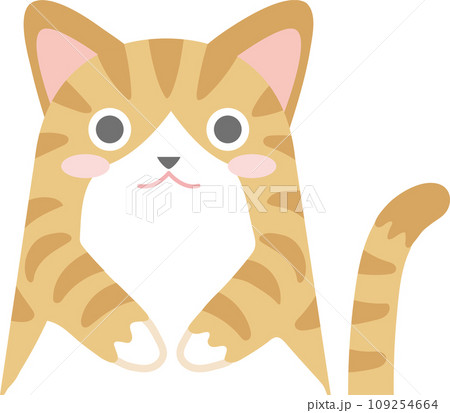 トラネコ_ニャンコ_茶白猫_お手々をお腹に当てた茶白猫_猫のイラスト 109254664