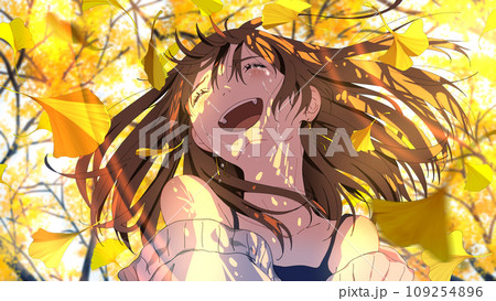 イチョウと涙する女の子 109254896