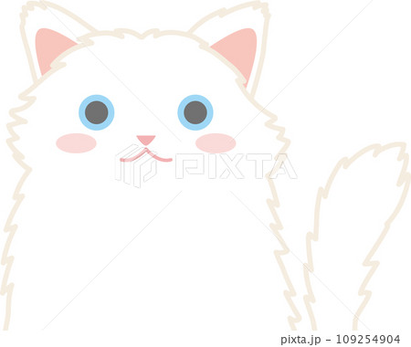 長毛白猫_猫のイラスト_ニャンコ_白猫長毛種 109254904