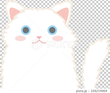 長毛白猫_猫のイラスト_ニャンコ_白猫長毛種 109254904