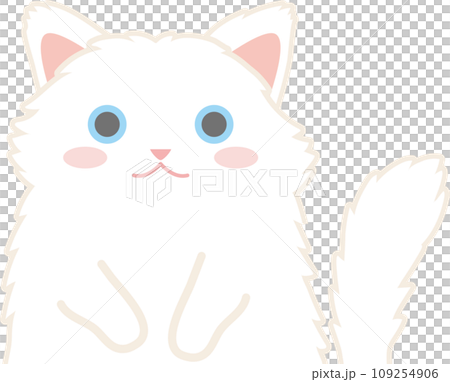 長毛白猫_猫のイラスト_ニャンコ_白猫長毛種_お手々をお腹に当てた白猫長毛種 109254906