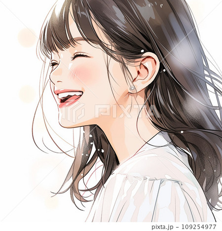 風に吹かれる女性の横顔 109254977