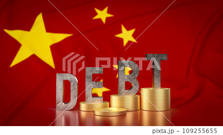 The debt and coins on china flag for Business concept 3d rendering. The debt and coins on china flag for Business concept 3d rendering. 109255655