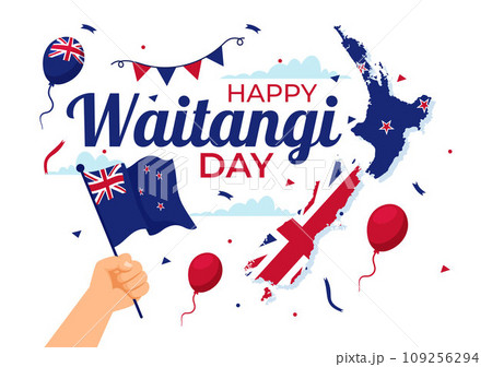 Happy Waitangi Day Vector Illustration on February 6 with New Zealand Flag and Map in National Holiday Flat Cartoon Background Design 109256294