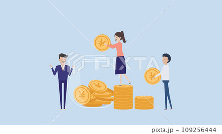 お金を集めるビジネスマンと信用してお金を預ける人々 109256444