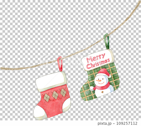 斜めに吊るしたクリスマス靴下の水彩イラスト 斜めに吊るしたクリスマス靴下の水彩イラスト 109257112
