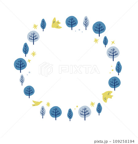 樹と鳥のナチュラルイラストサークルフレーム_ブルーイエロー 樹と鳥のナチュラルイラストサークルフレーム_ブルーイエロー 109258194