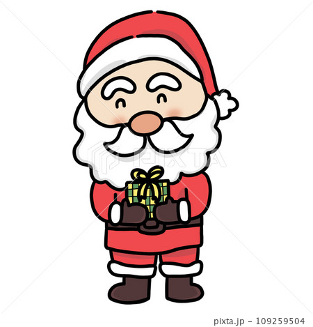 Santa holding a green gift box hand drawn illustration Santa holding a green gift box hand drawn illustration 109259504