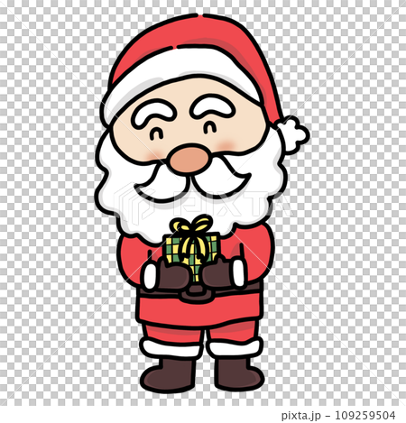 Santa holding a green gift box hand drawn illustration Santa holding a green gift box hand drawn illustration 109259504