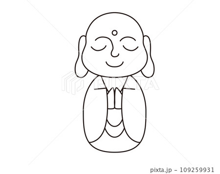 シンプルなお地蔵さんのイラスト　モノクロの線画 109259931