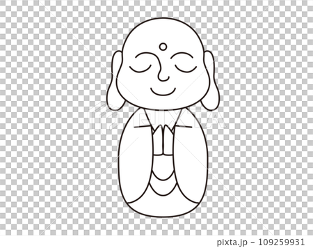 シンプルなお地蔵さんのイラスト　モノクロの線画 109259931