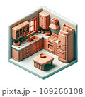 粘土風のキッチンのアイソメトリックイラスト 109260108