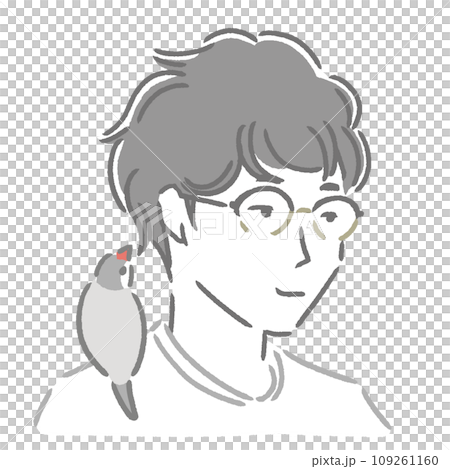 Permed man and sparrow 109261160