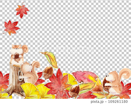 手繪水彩落葉和松鼠框架 109261180