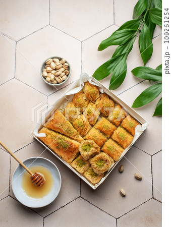 Assortment of Turkish baklava dessert 109261254