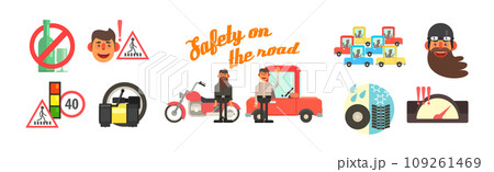 Road Traffic Safety Drive Rules Flat Icon Vector Set 109261469