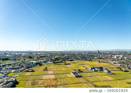 【埼玉県】秋晴れの青空が広がる越谷の街並みと田園風景(11月) 【埼玉県】秋晴れの青空が広がる越谷の街並みと田園風景(11月) 109261920