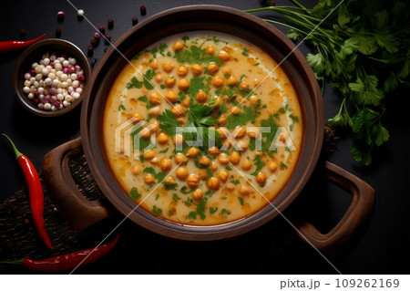 Chickpea soup in a bowl with spices Chickpea soup in a bowl with spices 109262169