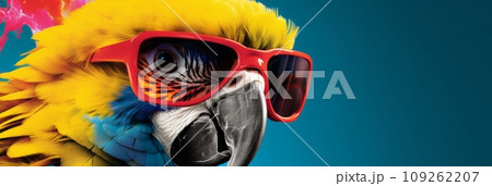 Fashionable bright parrot with glasses Fashionable bright parrot with glasses 109262207