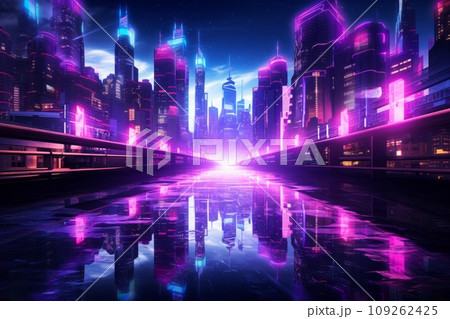 Neon empty city streets after sunset 109262425