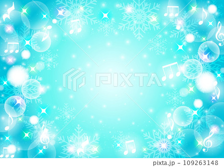 雪、冬、クリスマス、キラキラ、音楽、背景、かわいい、雪の結晶、イラスト、青 109263148