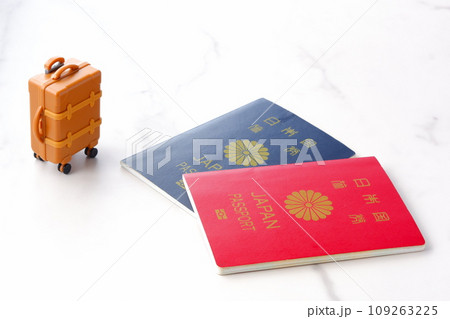 日本のパスポート(一般旅券10年用赤色と一般旅券5年用紺色)を用意して海外旅行を計画する 日本のパスポート(一般旅券10年用赤色と一般旅券5年用紺色)を用意して海外旅行を計画する 109263225