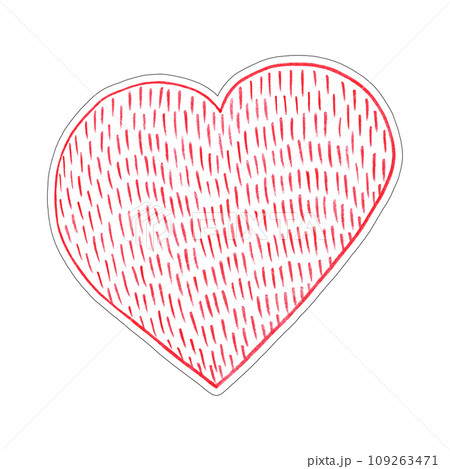 Red Heart Sticker Drawn by Colored Pencil. Heart Shape Isolated on White Background. 109263471