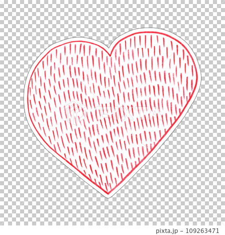 Red Heart Sticker Drawn by Colored Pencil. Heart Shape Isolated on White Background. 109263471