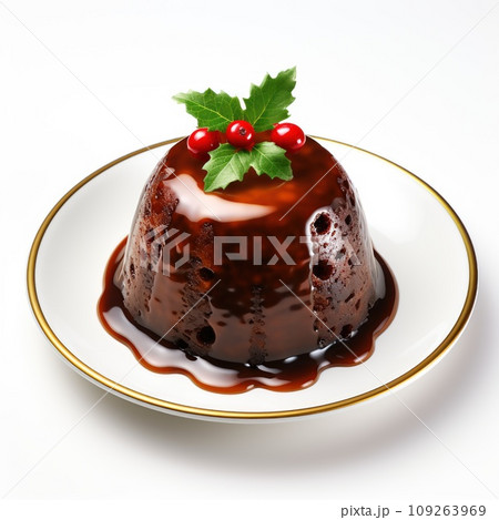 Christmas Pudding With a Sprig Of Holly Isolated On A White Background. 109263969