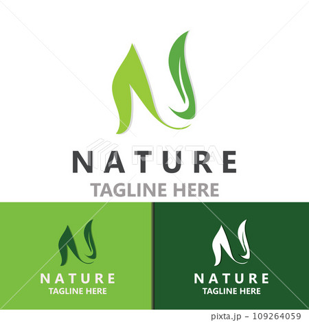 Letter N with green leaf nature logo design, organic landscape design garden vector 109264059