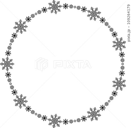 Snowflake circle frame. Winter snowflake round border. 109264179