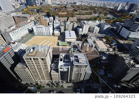 十一月の大阪、紅葉の大阪城公園、秋空の大阪城を望む、オオサカビジネスパーク、新しいホテル 十一月の大阪、紅葉の大阪城公園、秋空の大阪城を望む、オオサカビジネスパーク、新しいホテル 109264325