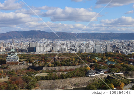 十一月の大阪、紅葉の大阪城公園、秋空の大阪城を望む、オオサカビジネスパーク、新しいホテル 十一月の大阪、紅葉の大阪城公園、秋空の大阪城を望む、オオサカビジネスパーク、新しいホテル 109264348