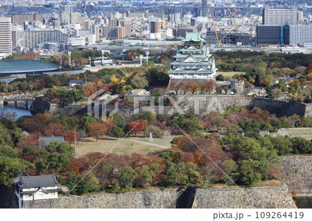 十一月の大阪、紅葉の大阪城公園、秋空の大阪城を望む、オオサカビジネスパーク、新しいホテル 十一月の大阪、紅葉の大阪城公園、秋空の大阪城を望む、オオサカビジネスパーク、新しいホテル 109264419