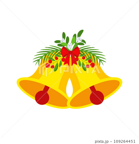 Two Christmas bells with red bow and leaf decor. Two Christmas bells with red bow and leaf decor. 109264451