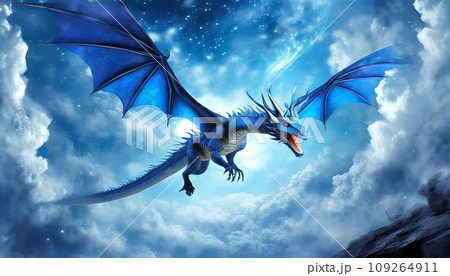 blue dragon flying in the sky - Stock Illustration [109264911] - PIXTA