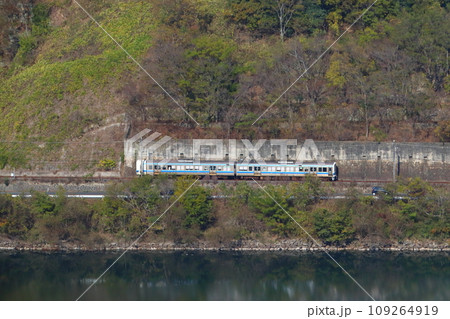 高梁川の紅葉と伯備線213系電車 109264919