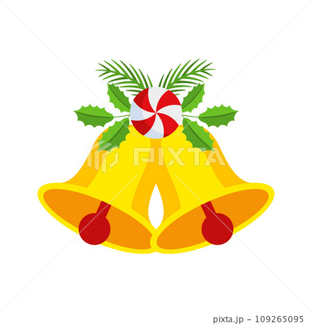 Two Christmas bells with lollipop and floral garland. Door wreath design element. 109265095