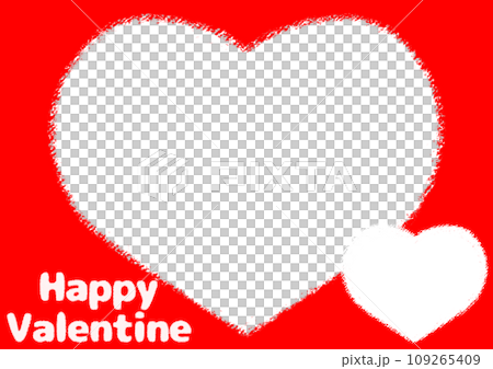 バレンタインデーのハートフォトフレーム クレヨンタッチイラスト【A4・横】 109265409