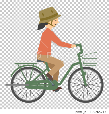 Illustration of a woman wearing a helmet and riding a bicycle 109265713