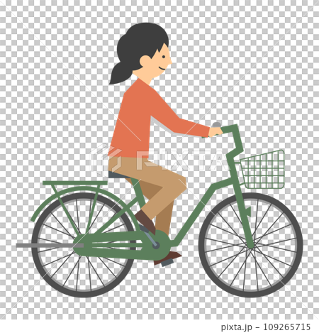 ヘルメットをかぶらず自転車にのる女性のイラスト ヘルメットをかぶらず自転車にのる女性のイラスト 109265715
