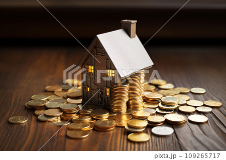 Small Model House with Coins, Save for Your Dream Home, Invest in Real Estate, and Achieve Financial Freedom Small Model House with Coins, Save for Your Dream Home, Invest in Real Estate, and Achieve Financial Freedom 109265717