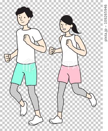 ジョギングする男女　シンプルな人物イラスト 109265946