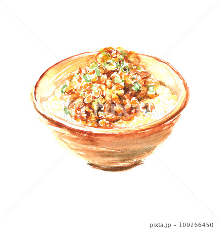 水彩で描いた納豆ご飯のイラスト 109266450