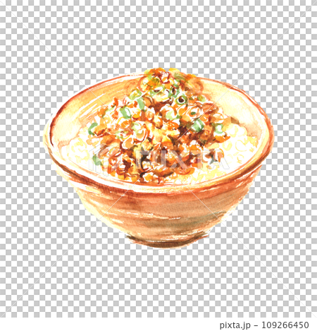 水彩で描いた納豆ご飯のイラスト 109266450