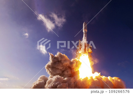 The launch of a spaceship into space. Elements of this image furnished by NASA The launch of a spaceship into space. Elements of this image furnished by NASA 109266576