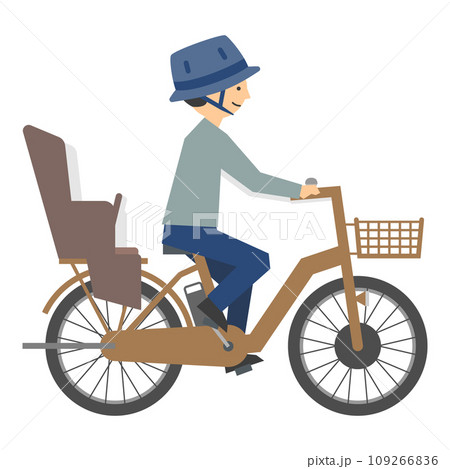 チャイルドシート付きの自転車に乗る父親のイラスト チャイルドシート付きの自転車に乗る父親のイラスト 109266836