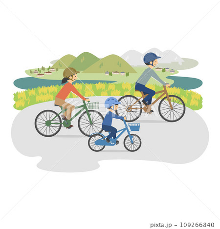 サイクリングを楽しむ親子のイラスト サイクリングを楽しむ親子のイラスト 109266840