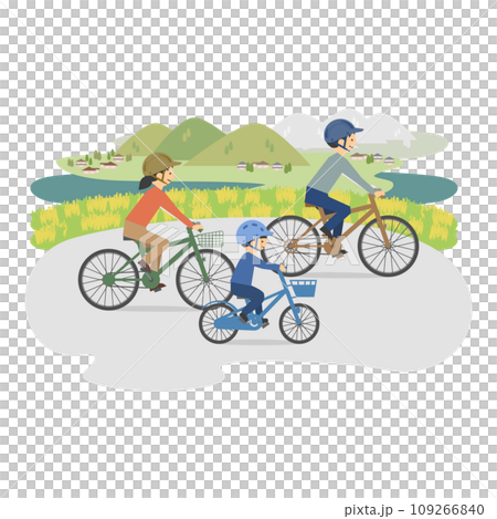 サイクリングを楽しむ親子のイラスト サイクリングを楽しむ親子のイラスト 109266840